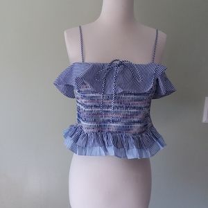 Smocked blue ruffle crop top